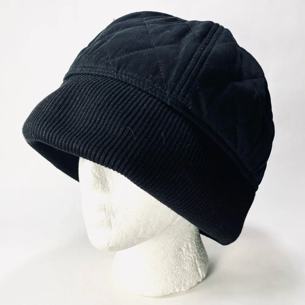 Paul Galvin Black Quilted Ribbed Cap One Size